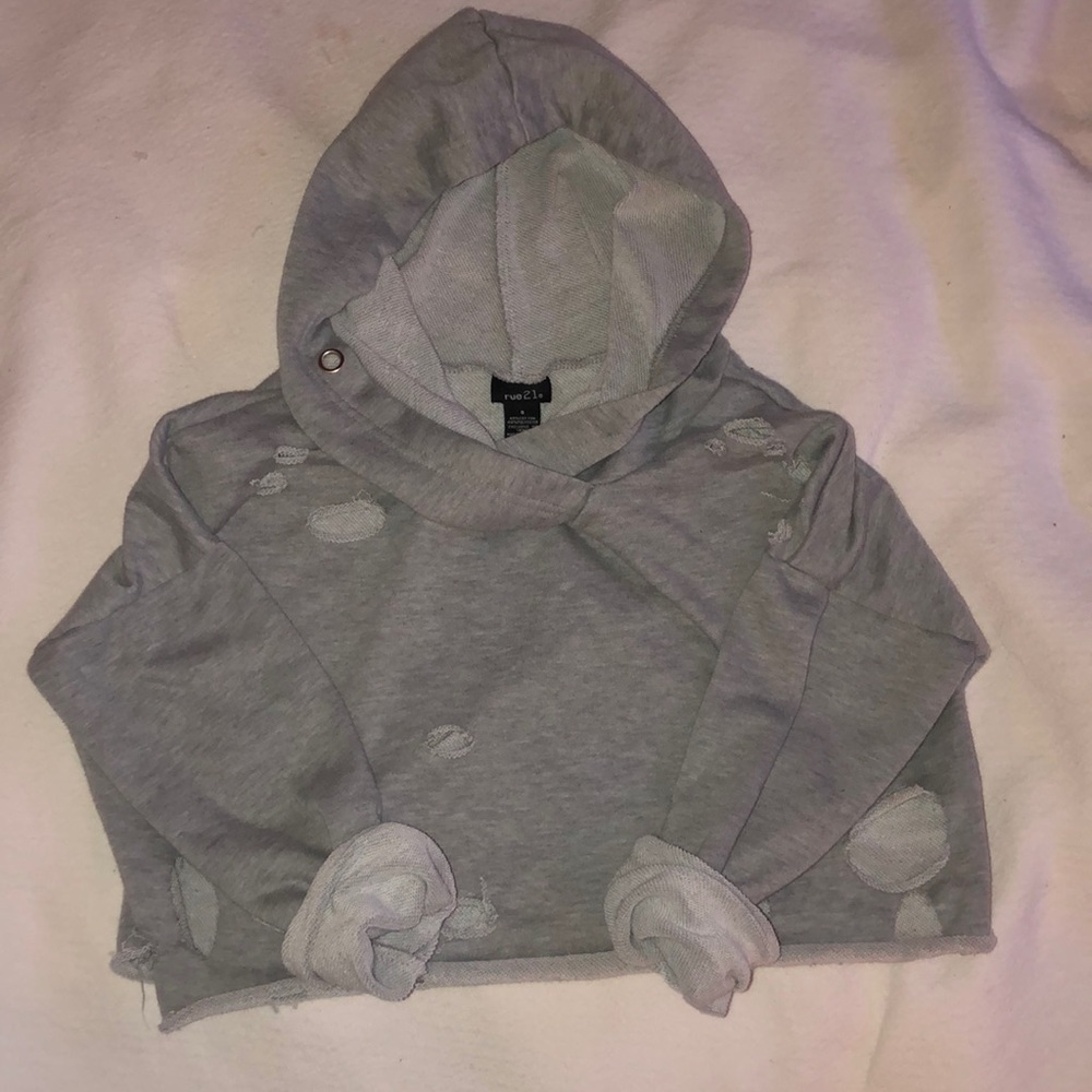 Cropped Distressed Hoodie